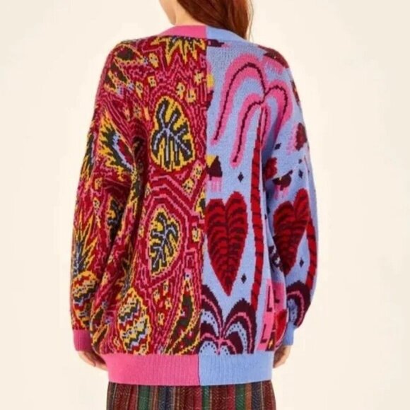 💕FARM RIO💕 Mixed Prints Cardigan  ~ Blue Tropical Magic + Tropical Stripes NWT - Picture 7 of 16